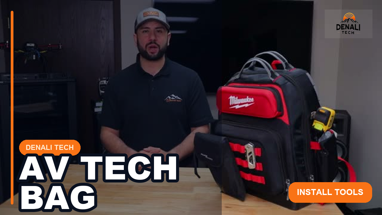 AV technician backpack with tools used for low-voltage and AV installation